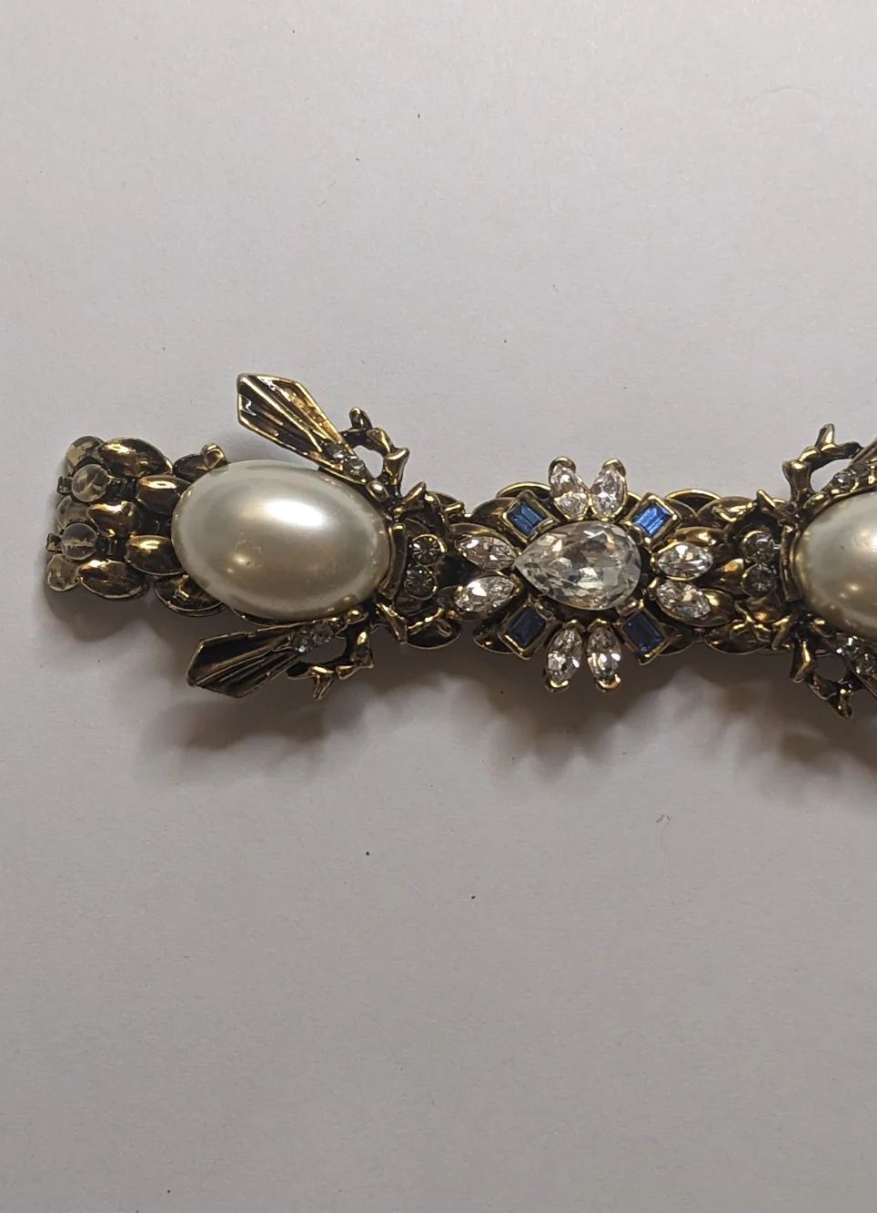 Vintage Simulated Pearl &‎ Rhinestone Bar Brooch – 6 Inches Inches